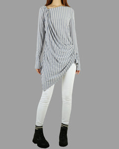 Stripe Top/Women Asymmetrical Cotton Top/Long Sleeve Tunic Dress/Plus Size Shirt/Oversized t-shirt/Tunic Top for Leggings(Y1704)
