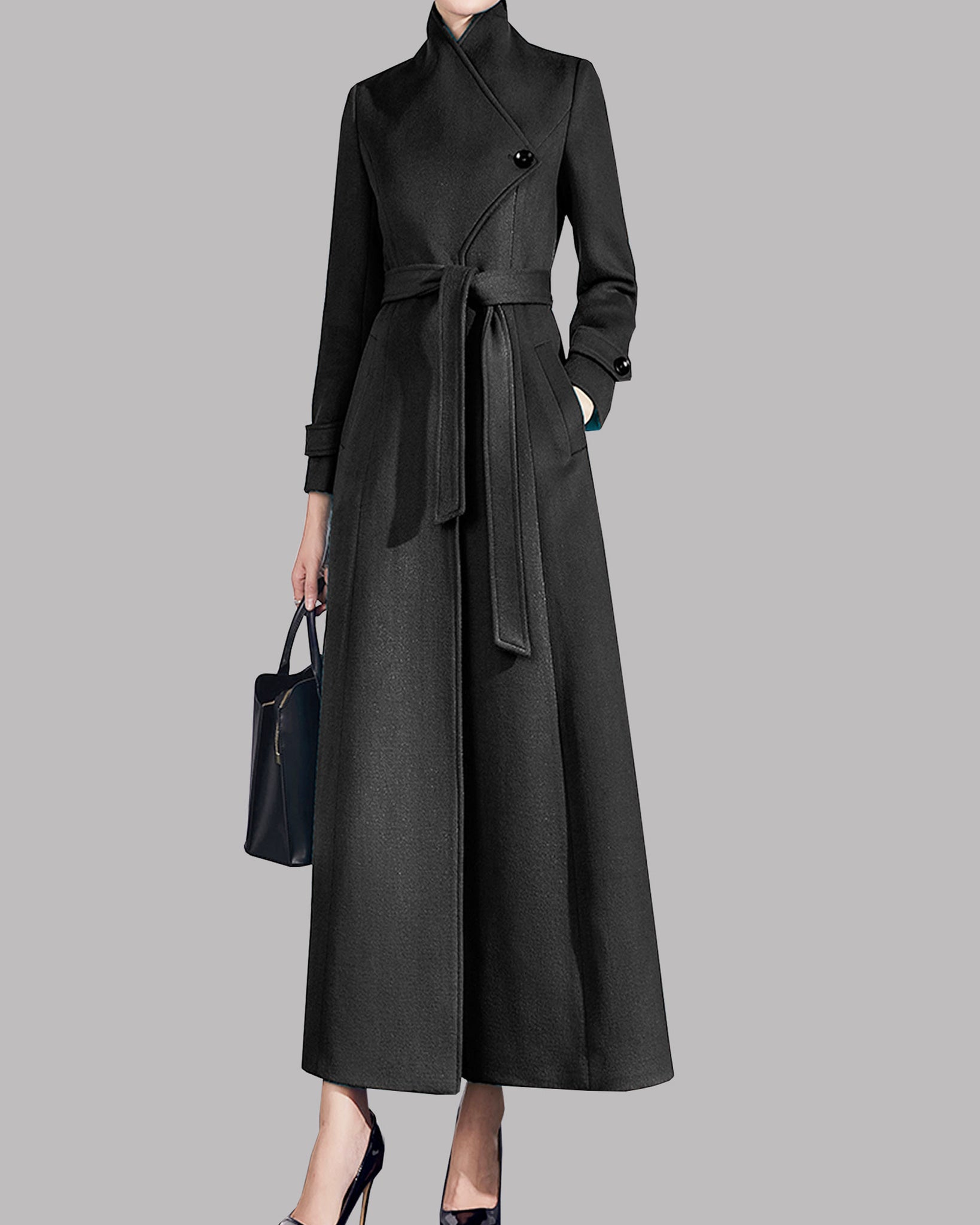 Double Breasted Wool Coat for Winter, Women's Gray Wool Coat, Long