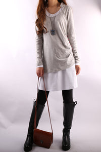 Women's Dress Set/V-neck cotton dress/Boho Cotton Layered Tunic Dress Set/long sleeve top(Q1702) - lijingshop