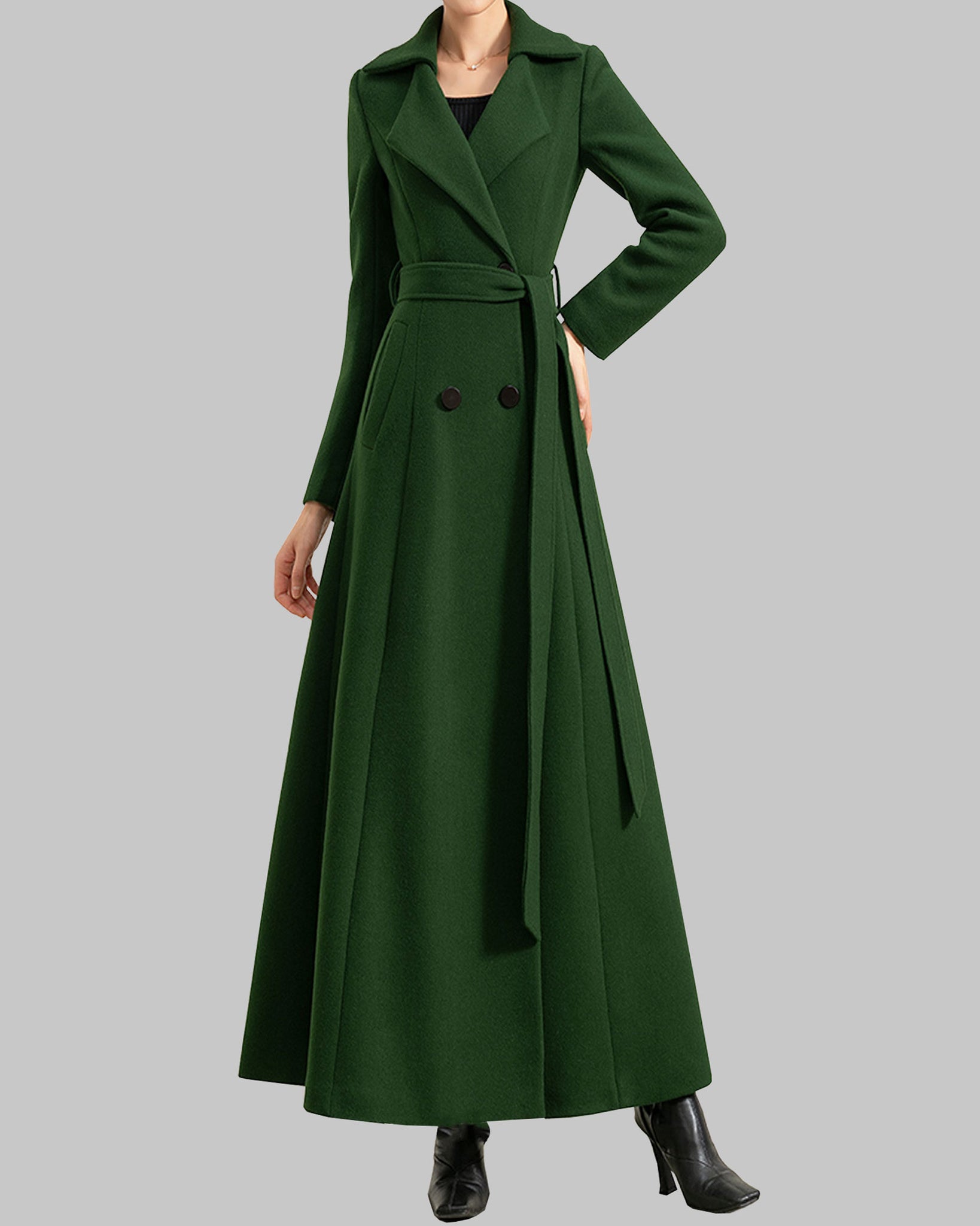 elegant simple double breasted warm coat 2953 1-green / M elegant simple double breasted warm coat 2953 1-green / M