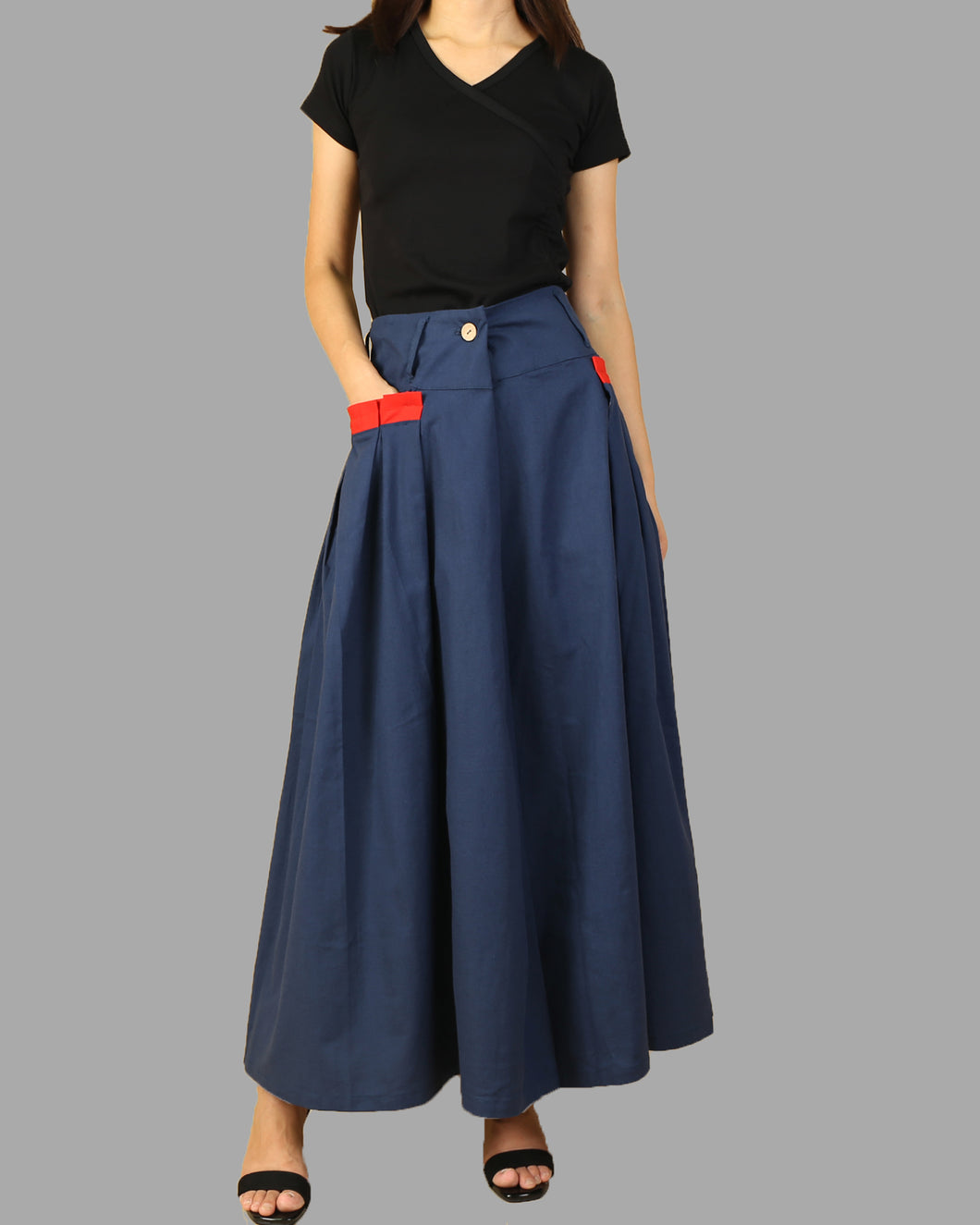 Casual Long Linen Maxi Skirt for Women, High Waist Long A Line