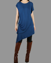 Load image into Gallery viewer, Women&#39;s modal cotton dress/crew neck Dress/short sleeves tunic top/blue tunic top/cotton asymmetric long t-shirt/Oversized Casual Customized T-shirt(Y1535S)
