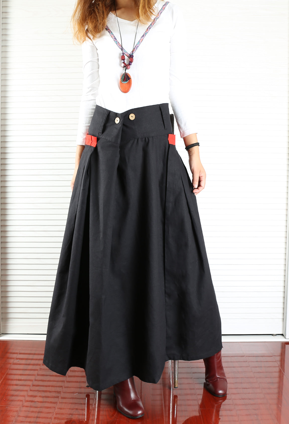 Women's linen Skirt/skirt with pockets/long skirt/A-line skirt