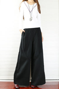 Women's wool skirt pants/plus size trousers/wide leg pants/customized trousers/black pants (K1206) - lijingshop