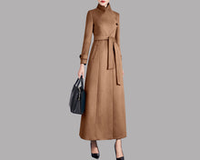 Load image into Gallery viewer, Women long jacket, wool coat, winter coat, jacket with belt, coat dress, long designer coat, warm coat, plus size coat Y0022
