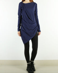 Asymmetrical Cotton Top/Long Sleeve Tunic Dress/cotton  t-shirt/Customized shirt/Tunic Top for Leggings(Y1704)