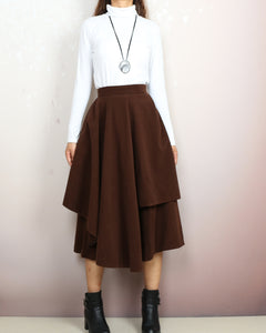 Wool skirt pants, wide leg pants, Cropped pants, Asymmetrical skirt pants, winter pants, custom made, black pants (K2135)