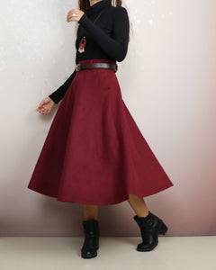 Winter skirt, Wool skirt with belt, custom made skirt, midi skirt, black skirt (Q2143)