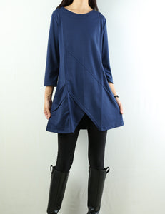 Womens tunic dress/3/4 sleeve crew neck tunic top/oversized dress/A-line casual dress (Q1943) - lijingshop