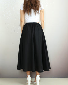 Boho skirt with pockets, Linen skirt, Elastic waist skirt, high waist skirt, flared skirt(Q1065)