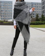Load image into Gallery viewer, outdoor wrap, wool shawl, gray checked poncho, cashmere scarf, blanket shawl, oversized wrap(P1811) - lijingshop
