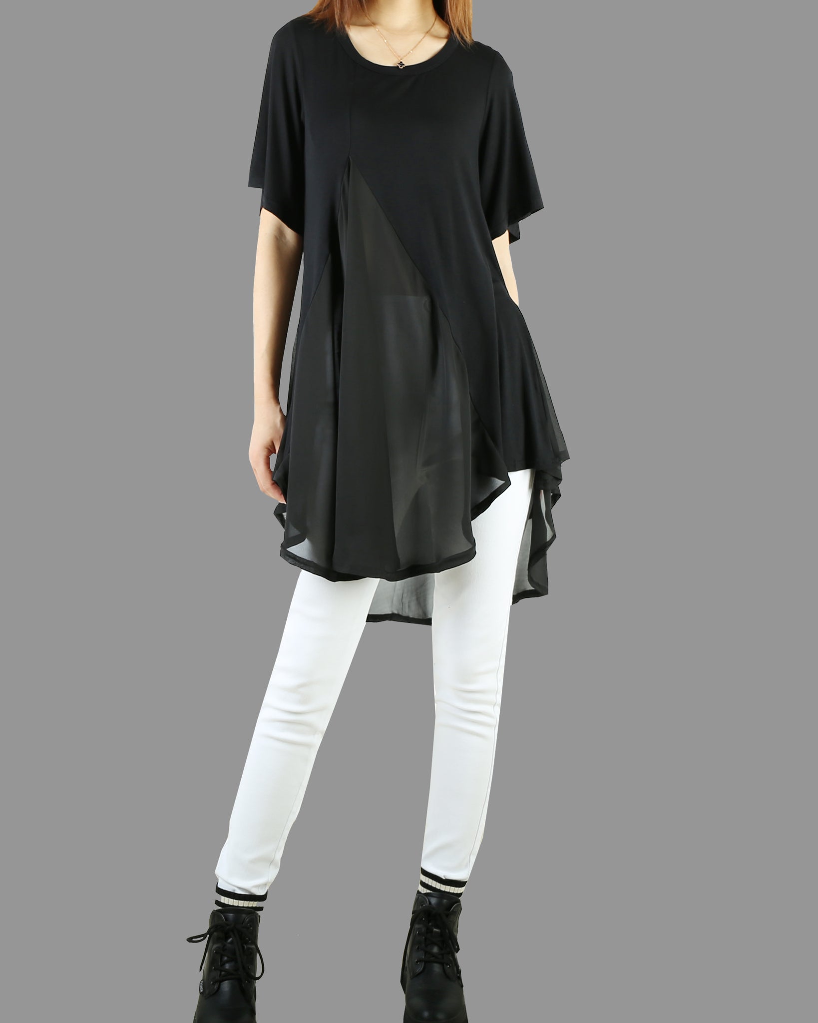 Short sleeve Modal Top/Modal and Chiffon Tunic Dress/Chiffon Tunic for –  lijingshop