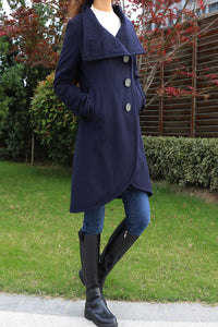 Women's Wool Cashmere Coat/ Button Down Jacket/Winter coat/Asymmetrical Overcoat/Plus Size Jacket/Casual Customized Jacket/oversized Coat(Y1225) - lijingshop