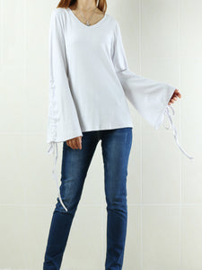 Women's oversized top/bell sleeve bottoming top/cotton t-shirt/plus size casual customized top(Y1830) - lijingshop