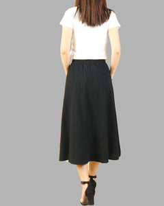Elastic waist skirt, Midi linen skirt, Boho skirt with pockets, high waist skirt, flared skirt(Q1062)