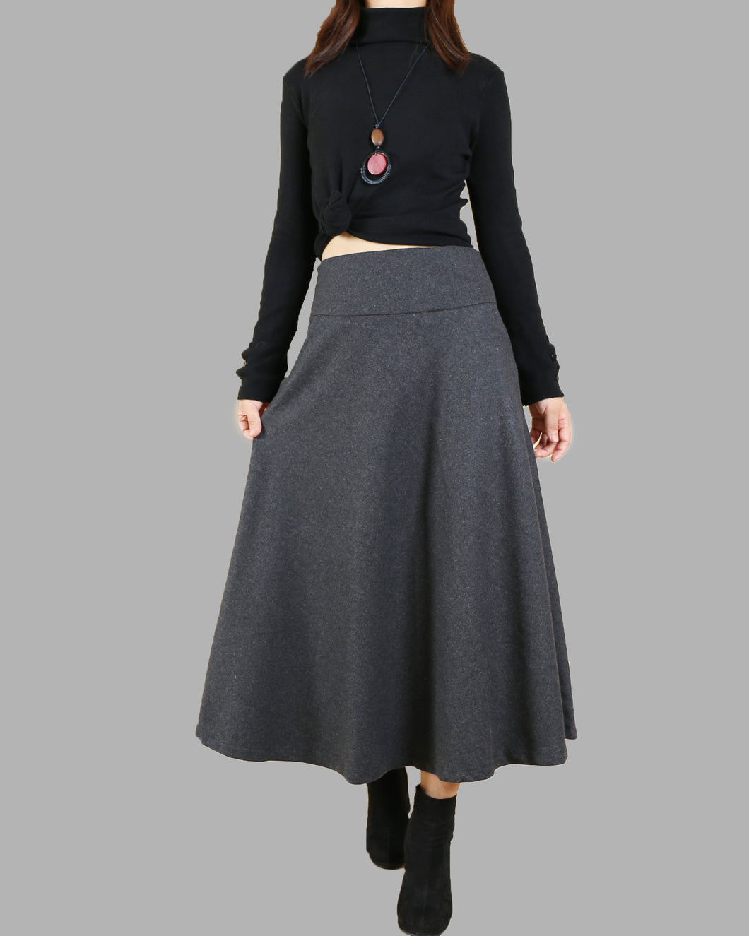 Women's woolen skirt/long customized skirt/winter skirt (Q1819)