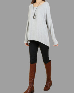 Women's bottoming top, long sleeve tunic top, Modal Cotton t-shirt, cotton t-shirt, oversized top(Y1818)