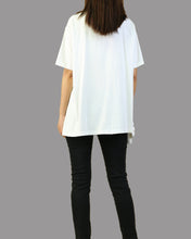 Load image into Gallery viewer, Oversize cotton top, Short sleeve cotton t-shirt, white summer T shirt, Asymmetrical tops(Y1075)

