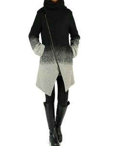 Wool Gradient Color Coat/Asymmetrical jacket/Winter Jacket/Wool Coat/Trench Coat/zipper coat/Long Overcoat(Y5130) - lijingshop