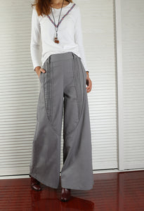 Women's Wide leg linen skirt pants/plus size trousers/oversize casual customized trousers(K1702) - lijingshop