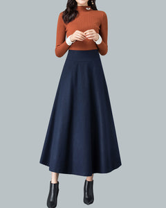 Winter skirt, Midi skirt, Wool skirt, dark gray skirt, long skirt, vintage skirt, high waist skirt, flare skirt Q0026