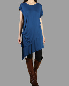 Women's modal cotton dress/crew neck Dress/short sleeves tunic top/blue tunic top/cotton asymmetric long t-shirt/Oversized Casual Customized T-shirt(Y1535S)
