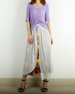 Women's Cotton and Chiffon skirt/Sari Maxi Skirt/peacock feather printed skirt/long skirt/elastic waist skirt(Q1106)