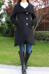 Women's Wool Cashmere Coat/ Button Down Jacket/Winter coat/Asymmetrical Overcoat/Plus Size Jacket/Casual Customized Jacket/oversized Coat(Y1225) - lijingshop