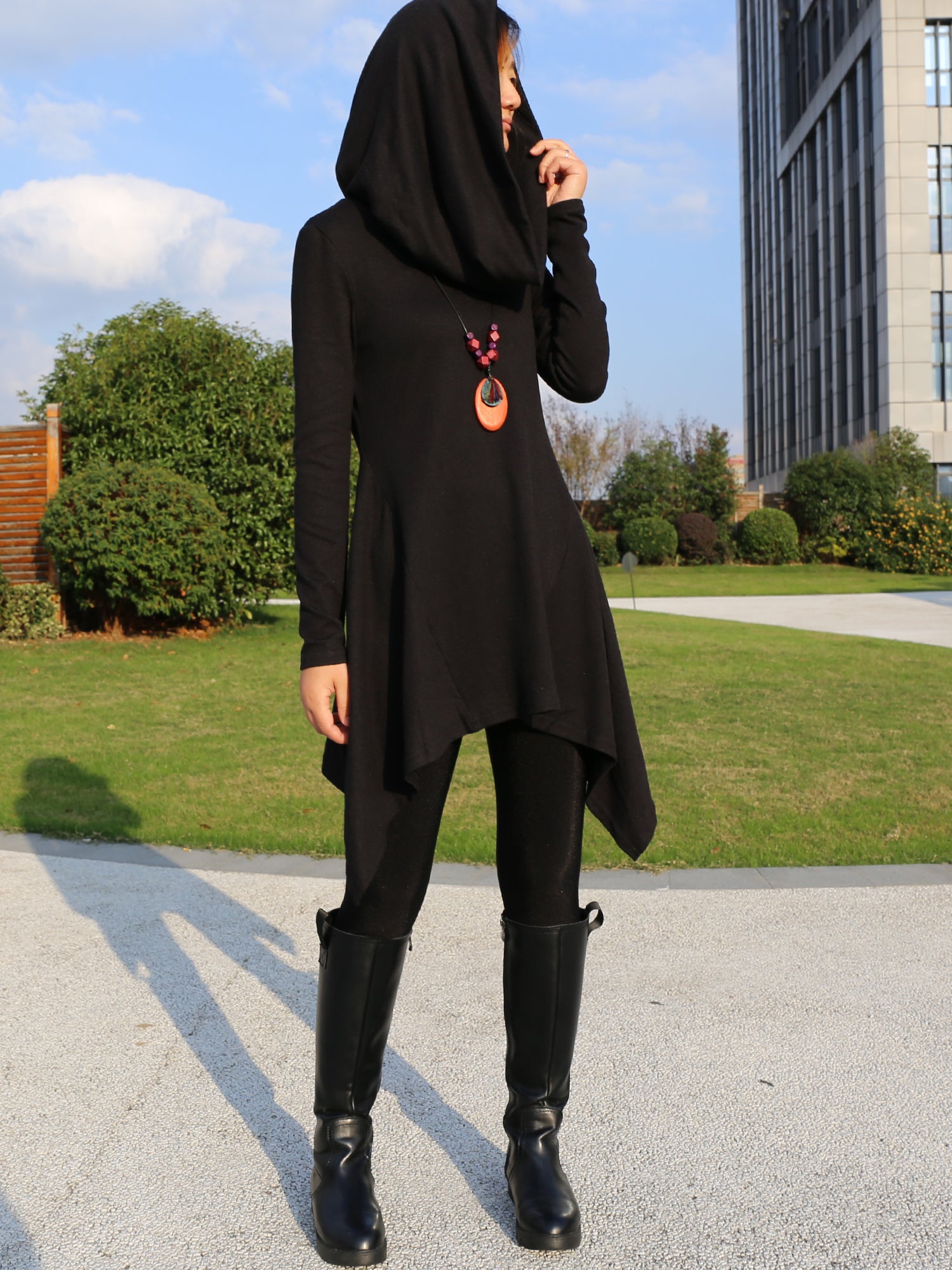 Women's shawl collar top/knit tunic dress/black red cotton dress/plus lijingshop Women's shawl collar top/knit tunic dress/black red cotton dress/plus lijingshop