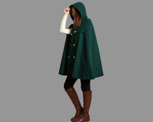 Load image into Gallery viewer, Women&#39;s woolen poncho with hood/cashmere and woolen cape coat/cashmere jacket/Wool Coat/Cashmere Cape Wool Cloak(Y1760)
