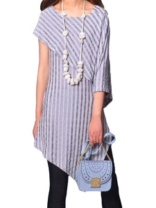 Women's stripe dress/asymmetrical cotton tunic top/Casual Tunic dress/Summer Customized Plus Size short sleeve shirt/Maternity dress(Y19b6) - lijingshop
