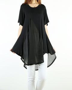 Womens Long Sleeve Top/Cotton and Chiffon Tunic Dress/Layered Cotton T –  lijingshop