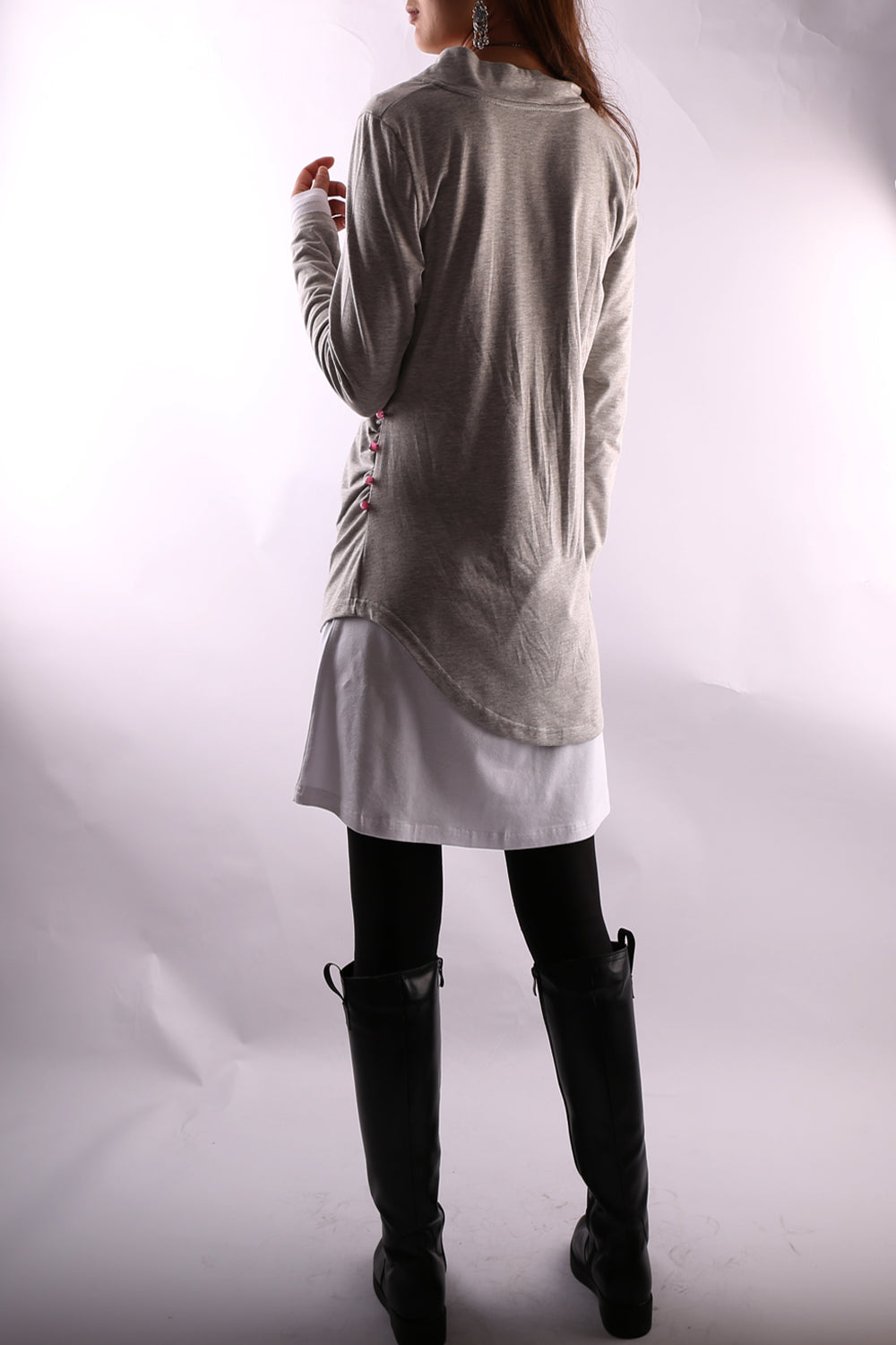 Women's V-neck Cotton dress/Boho Cotton Layered Tunic Dress Set/long sleeve top(Q1702) L(US 14) / Dark Blue/Gray Women's V-neck Cotton dress/Boho Cotton Layered Tunic Dress Set/long sleeve top(Q1702) L(US 14) / Dark Blue/Gray