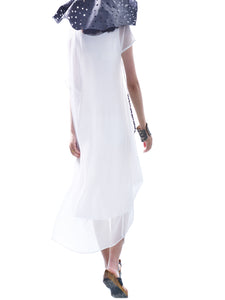 Women pleated chiffon dress set/modal cotton dress/crew neck dress/short sleeve dress/asymmetrical dress(Q1515) - lijingshop
