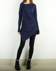 Women Asymmetrical Cotton Top/Long Sleeve Tunic Dress/cotton  t-shirt/Customized shirt/Tunic Top for Leggings(Y1704)