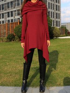 Women's shawl collar tunic dress/black red cotton dress/plus size sweater/oversized top/casual tunic top/maternity dress/asymmetrical shirt (Y1536) - lijingshop