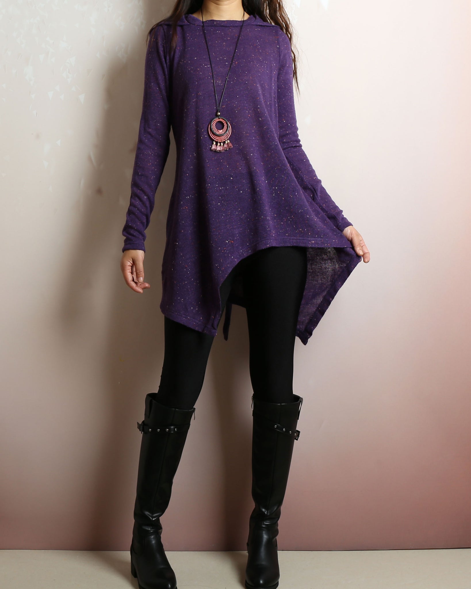 purple sweater dress with leggings How to Wear a Sweater Dress Over 50 and Look Fabulous!