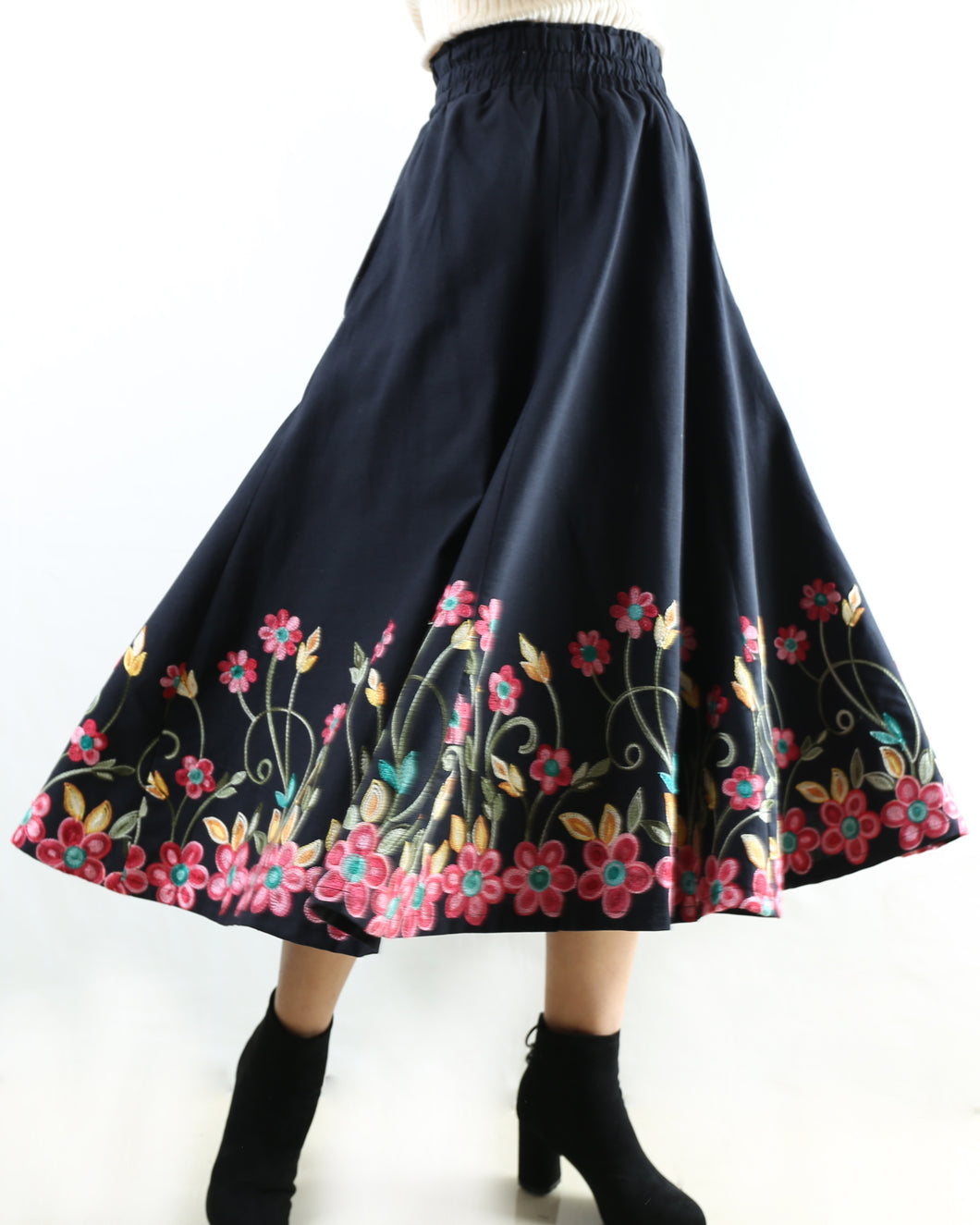 linen skirt, embroidery skirt, high waist skirt, maxi skirt, elastic waist skirt, custom made, long skirt (Q1898) - lijingshop
