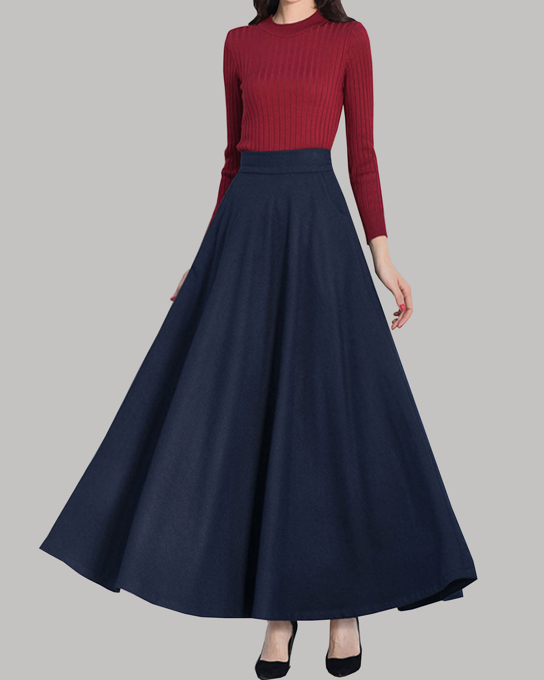 Wool skirt, Winter skirt, black skirt, long wool skirt, vintage skirt, high waist skirt, wool maxi skirt, elastic waist skirt Q0015