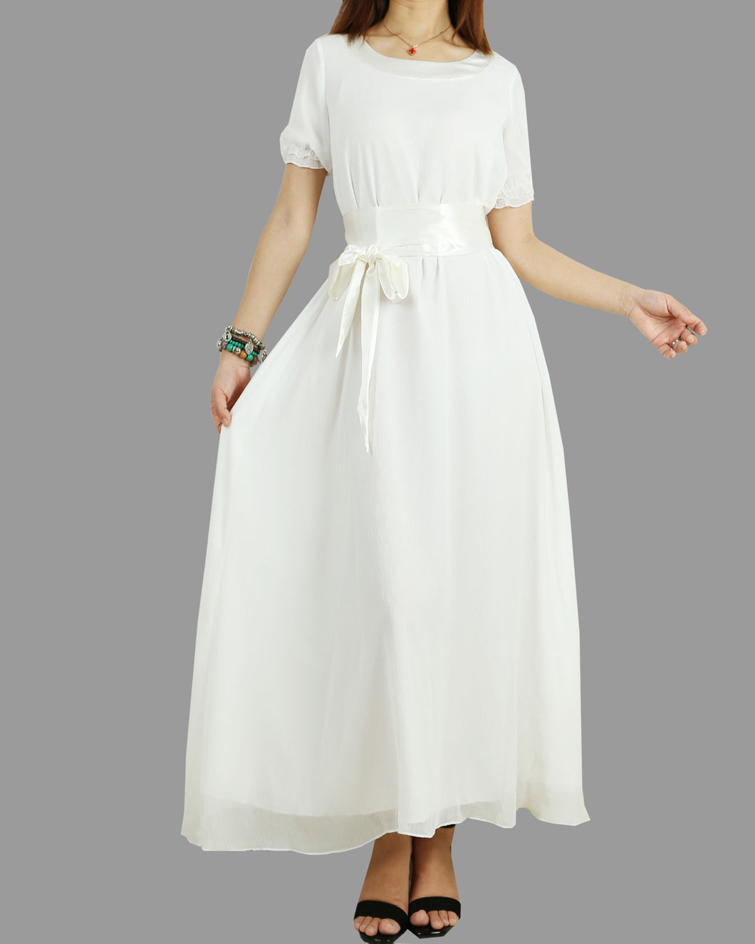 Bridesmaid dress, Women's Chiffon Long Dress, White dress, wedding dress, maxi dress, evening dress(Q1010)