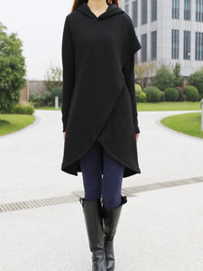 Women's asymmetrical thick cotton fleece hoodie/plus size jacket/oversized tunic dress/black tunic top/casual customized hoodie(Y3120) - lijingshop