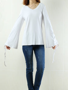 Women's bell sleeve bottoming top/cotton t-shirt/plus size oversized casual customized top(Y1830) - lijingshop