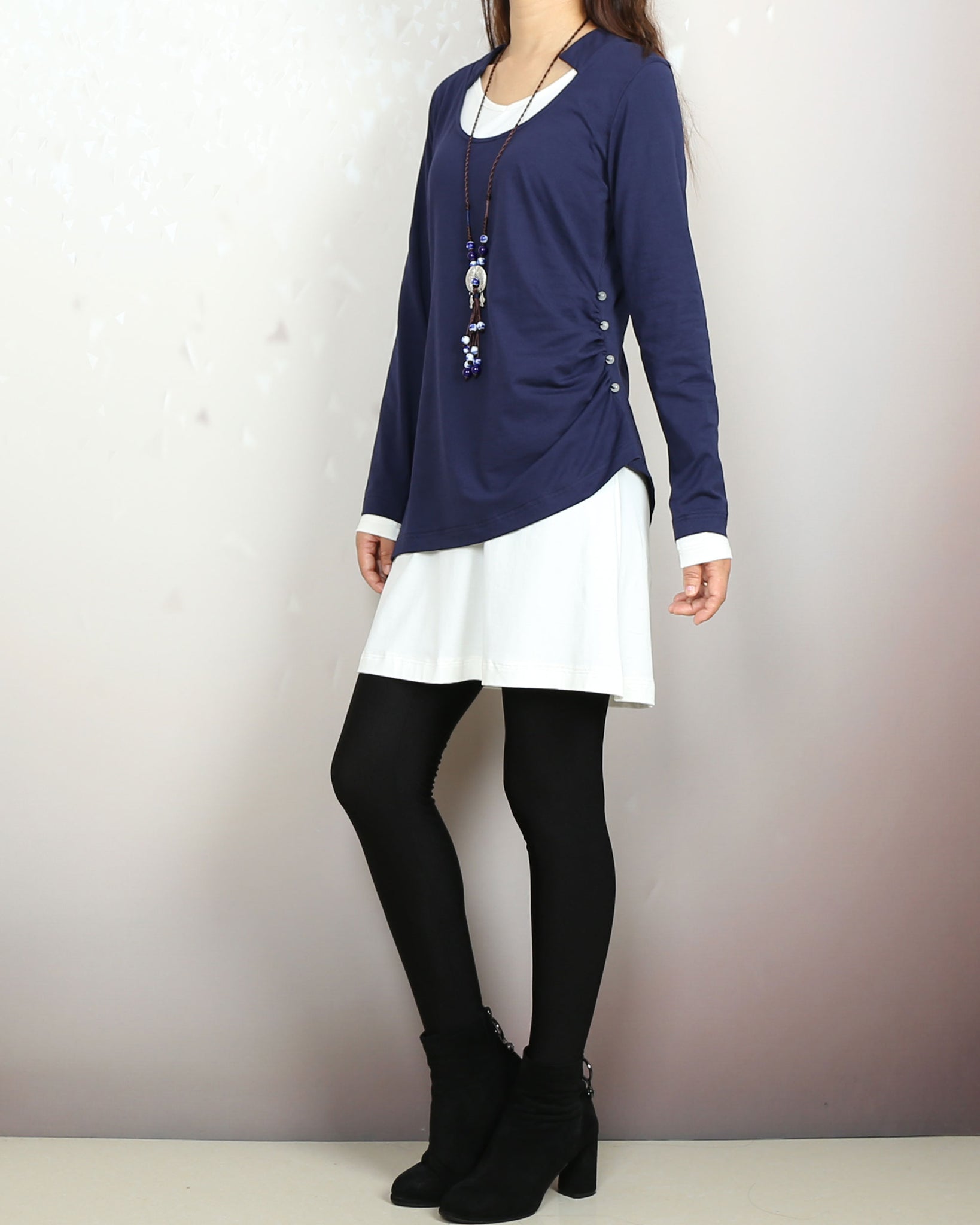 Boho tunic tops, Cotton tunic dress set, V-neck cotton dress, long sle –  lijingshop