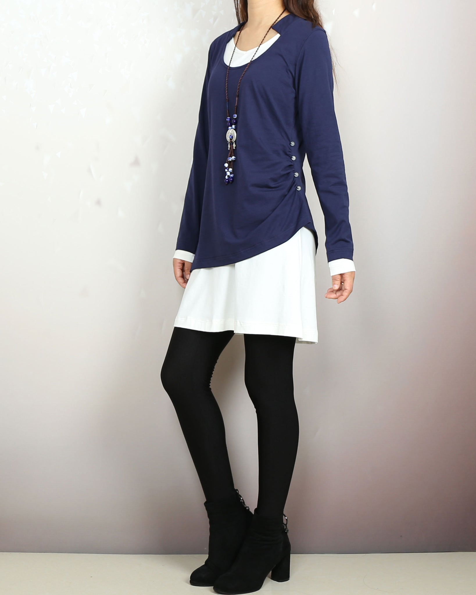 Boho tunic tops, cotton tunic dress set, V-neck cotton dress, long sleeve tops, cotton t-shirts, 2 pieces dress, mini dress(Q2129) L(US 14) / Black/ Boho tunic tops, cotton tunic dress set, V-neck cotton dress, long sleeve tops, cotton t-shirts, 2 pieces dress, mini dress(Q2129) L(US 14) / Black/