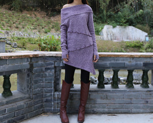 Cowl neck sweater, off shoulder sweaters, tunic dress, Pullover sweater, oversized sweaters with thumb holes, long sweaters (Y1112)