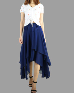 Women's chiffon skirt, asymmetrical skirt, elastic waist skirt, customized summer skirt(Q1004)
