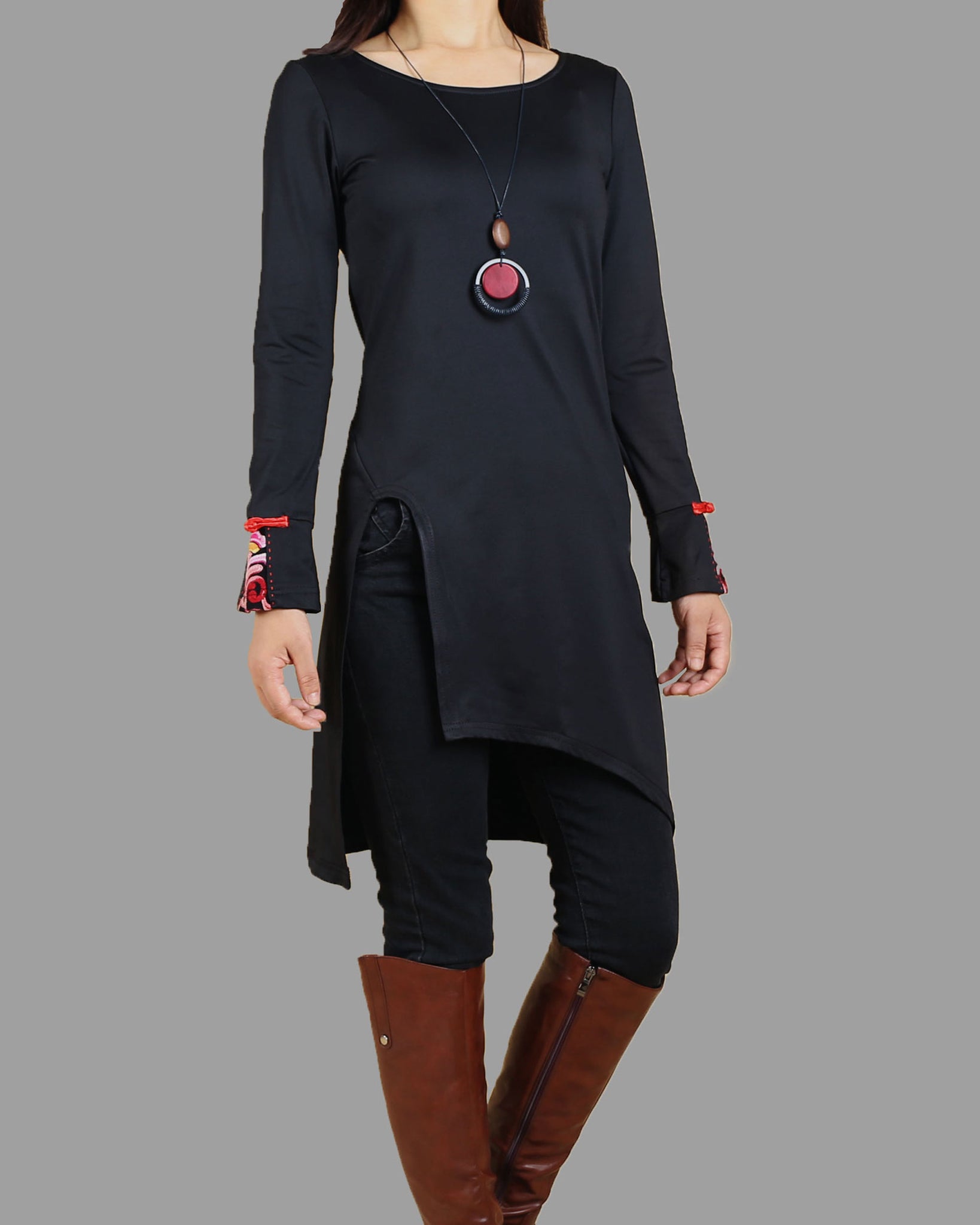 Women's Long Sleeve t-shirt/Asymmetrical Cotton tunic dress/black tuni –  lijingshop
