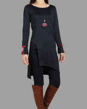Load image into Gallery viewer, Women&#39;s Long Sleeve t-shirt/Asymmetrical Cotton tunic dress/black tunic Top/embroidered dress(Y1508)
