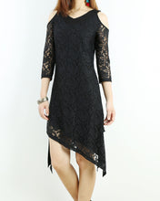 Load image into Gallery viewer, Women&#39;s lace and modal dress, 3/4 sleeve asymmetrical cotton dress, plus size oversized customized tunic dress, black dress, summer dress(Y1908)

