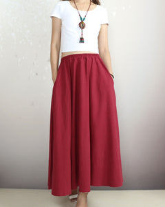 Flared skirt, Linen skirt, Elastic waist skirt, Boho skirt with pockets, high waist skirt(Q1065)